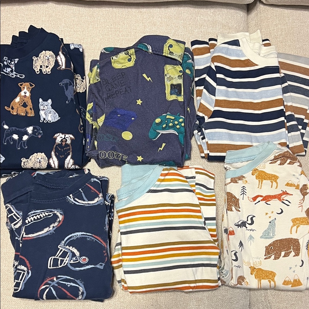 Kids Bundle 6 Sets 100% Cotton Multi-Color Striped & Patterned Pajama Set Bundle